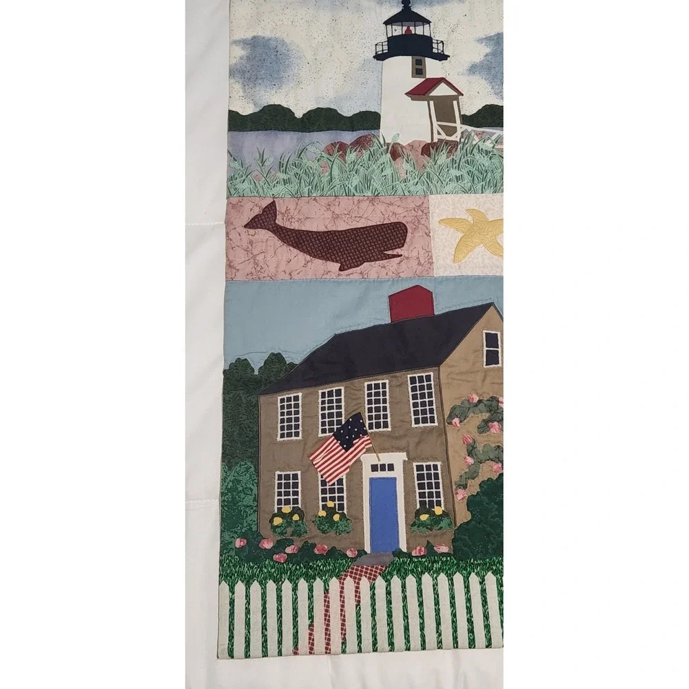 Signed Donna‎ Albert 1994 Nantucket Quilt Wall Hanging 21x45 w/ COA Coastal